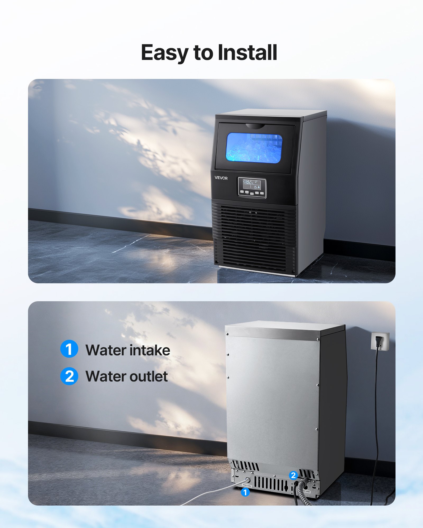 VEVOR Commercial Ice Maker Machine, 36.29 kg/24h with 5.44kg Storage, 32 Cubes per Cycle, Stainless Steel Freestanding & Countertop Ice Maker with LED Display & Self-Cleaning, for Home Bar Restaurant