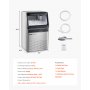 Máquina para fabricar hielo comercial VEVOR, 120 lb/24 h, capacidad de almacenamiento de 33 lb, 55 cubitos de hielo en 15 minutos, pantalla digital LED, autolimpiable, para bares, oficinas y restaurantes.