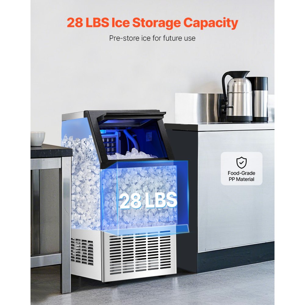 Máquina para fabricar hielo comercial VEVOR, 80 lb/24 h, capacidad de almacenamiento de 28 lb, 36 cubitos de hielo en 15 minutos, pantalla digital LED, autolimpiable, para bares, oficinas y restaurantes.
