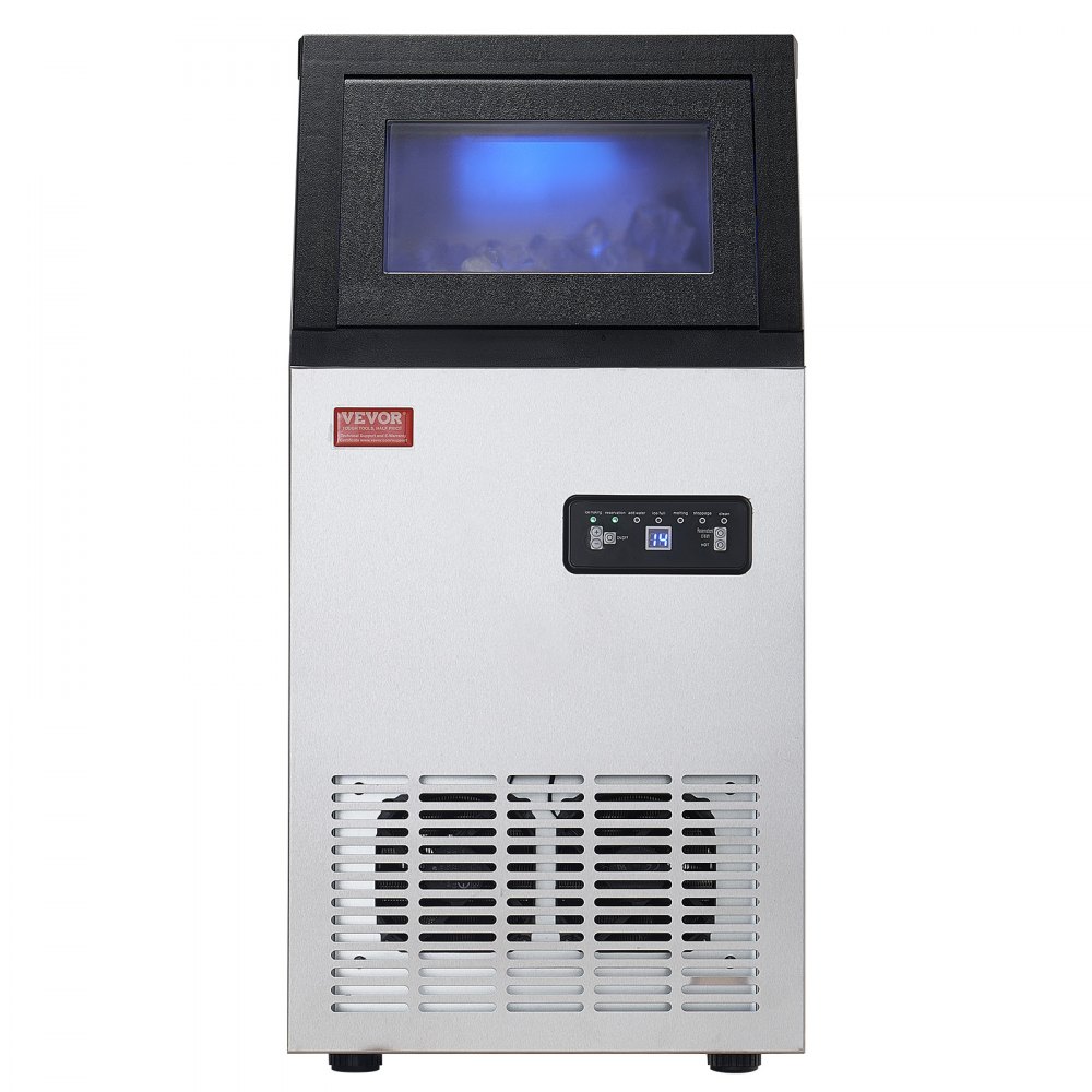 Máquina para fabricar hielo comercial VEVOR, 80 lb/24 h, capacidad de almacenamiento de 28 lb, 36 cubitos de hielo en 15 minutos, pantalla digital LED, autolimpiable, para bares, oficinas y restaurantes.