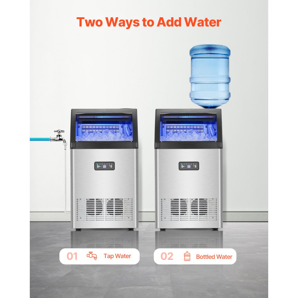 VEVOR Commercial Ice Maker Machine, 130lbs/24H Ice Maker Machine with 33lbs Storage Capacity, 55 Ice Cubes in 15 Minutes, LED Digital Display Freestanding Self-Cleaning for Bar Office Restaurant