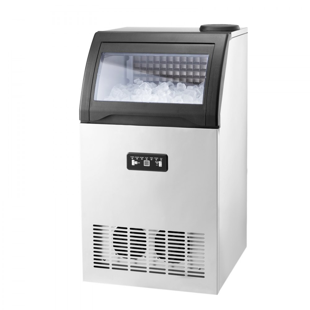 VEVOR Commercial Ice Maker Machine, 130lbs/24H Ice Maker Machine with 33lbs Storage Capacity, 55 Ice Cubes in 15 Minutes, LED Digital Display Freestanding Self-Cleaning for Bar Office Restaurant