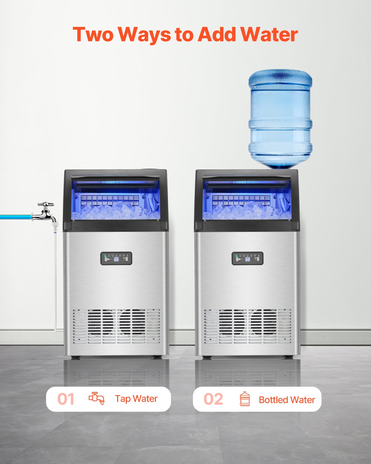 VEVOR Commercial Ice Maker Machine, 130lbs/24H Ice Maker Machine with 33lbs Storage Capacity, 55 Ice Cubes in 15 Minutes, LED Digital Display Freestanding Self-Cleaning for Bar Office Restaurant