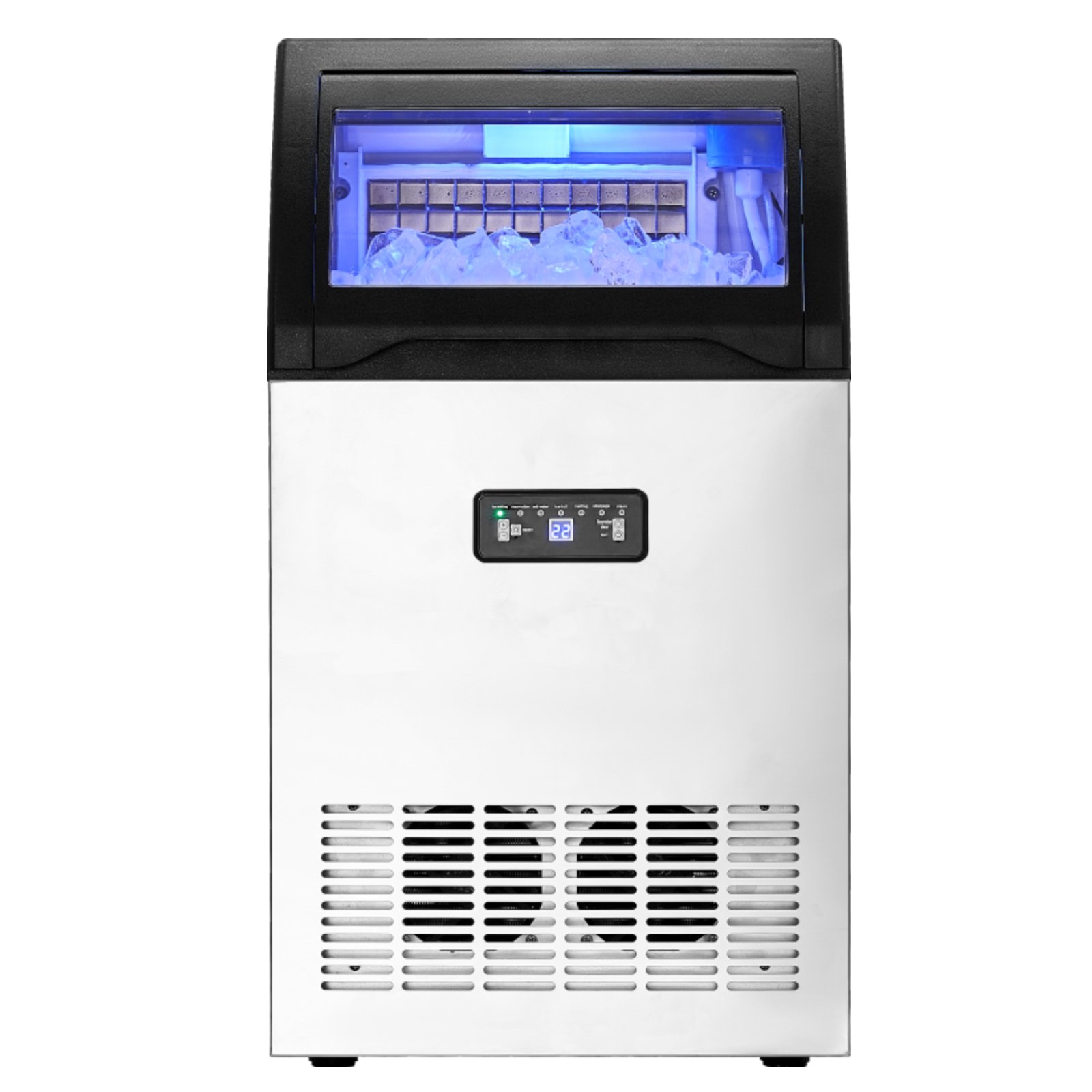 VEVOR Commercial Ice Maker Machine, 130lbs/24H Ice Maker Machine with 33lbs Storage Capacity, 55 Ice Cubes in 15 Minutes, LED Digital Display Freestanding Self-Cleaning for Bar Office Restaurant