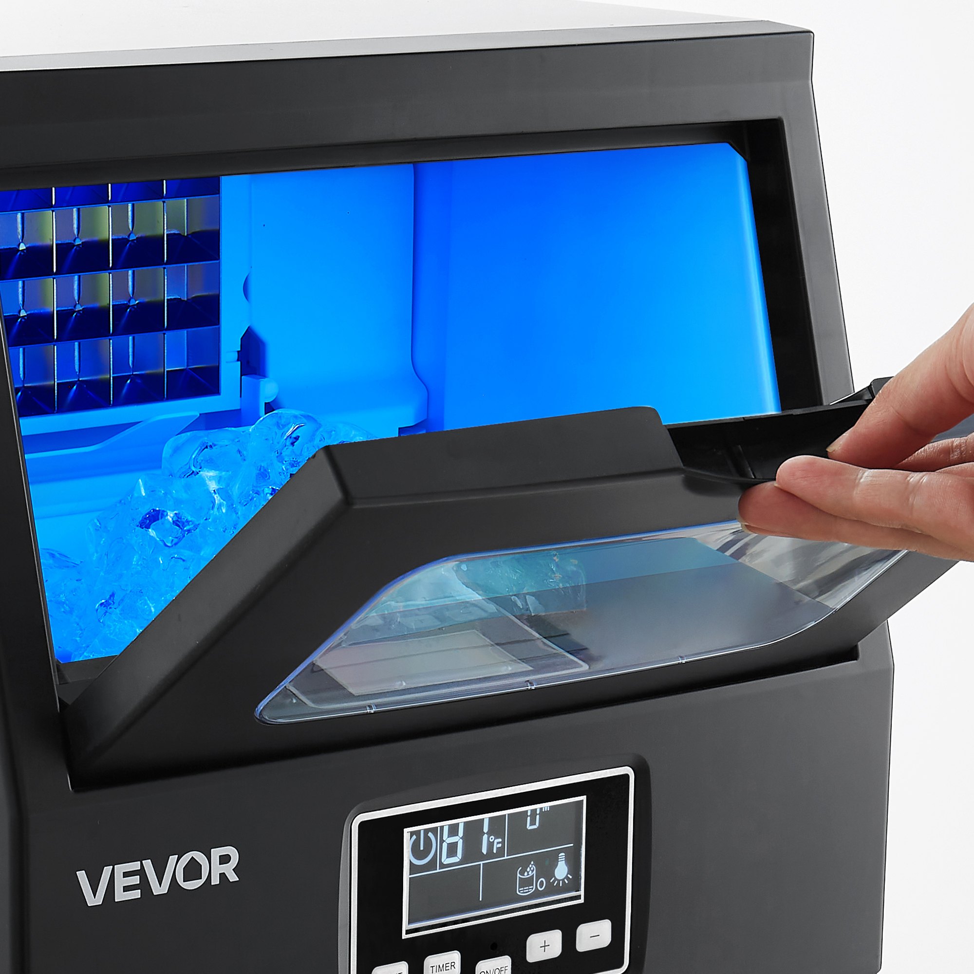 VEVOR Commercial Ice Maker Machine, 90 lbs/24h with 12Lbs Storage, 32 Cubes per Cycle, Stainless Steel Freestanding & Countertop Ice Maker with LED Display & Self-Cleaning, for Home Bar Restaurant