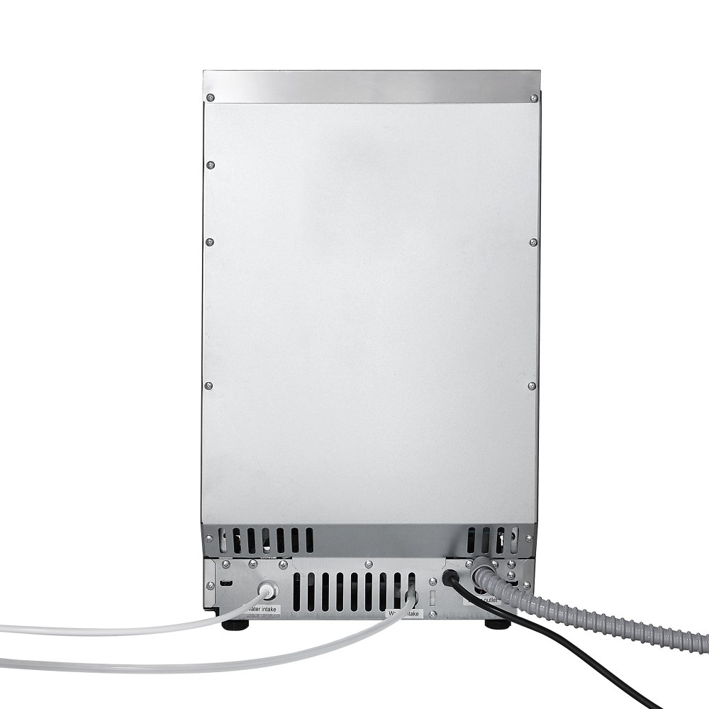 VEVOR Professionel ismaskine, 40,82 kg/24 timer med 5,44 kg opbevaring, 32 terninger pr. cyklus, fritstående ismaskine i rustfrit stål og bordplade med LED-display og selvrensende, til hjemmebar/restaurant