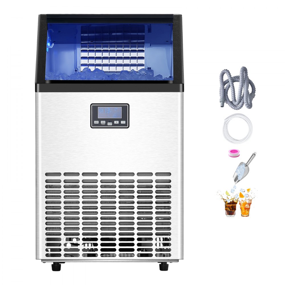 Máquina para fabricar hielo comercial VEVOR, 45 kg/24 h, capacidad de almacenamiento de 15 kg, 45 cubitos de hielo en 15 minutos, pantalla digital LED, autolimpiable, para bares, oficinas y restaurantes.