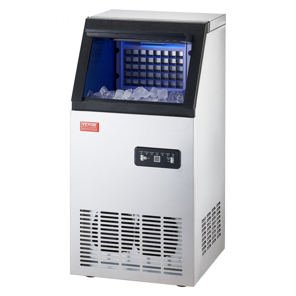 Máquina de hielo comercial VEVOR de 100 lb/24 h, 36 cubitos de hielo en 15 minutos, máquina de hielo independiente con gran capacidad de almacenamiento de 28 lb para bar, oficina, restaurante, con pantalla digital LED y autolimpieza.