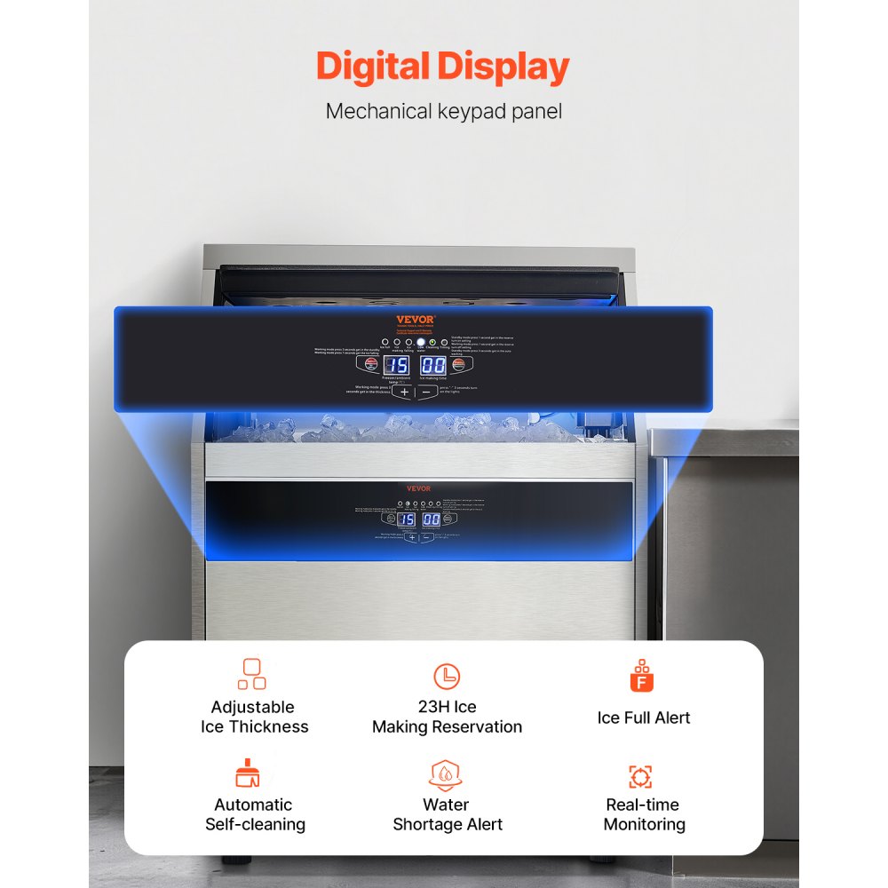 VEVOR Commercial Ice Maker Machine, 265lbs/24H Ice Maker Machine with 88lbs Storage Capacity, 126 Ice Cubes in 15 Minutes, LED Digital Display Freestanding Self-Cleaning for Bar Office Restaurant