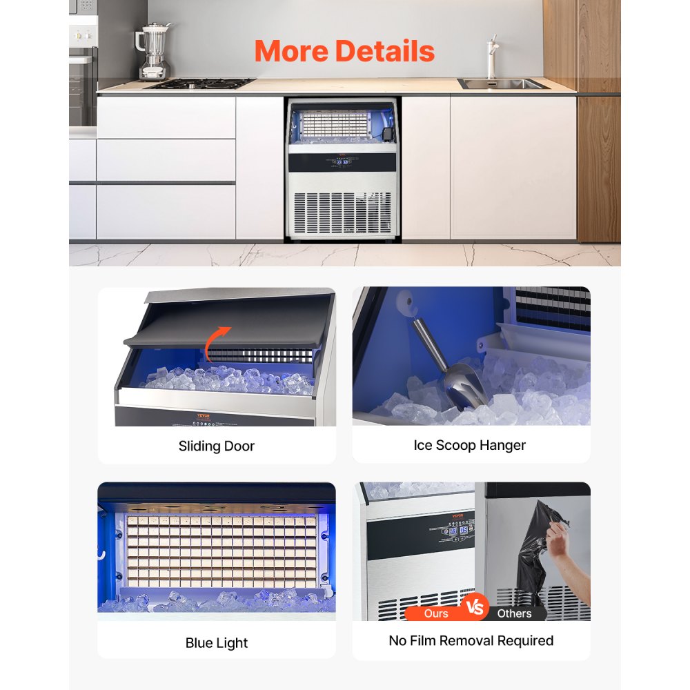 VEVOR Commercial Ice Maker Machine, 265lbs/24H Ice Maker Machine with 88lbs Storage Capacity, 126 Ice Cubes in 15 Minutes, LED Digital Display Freestanding Self-Cleaning for Bar Office Restaurant