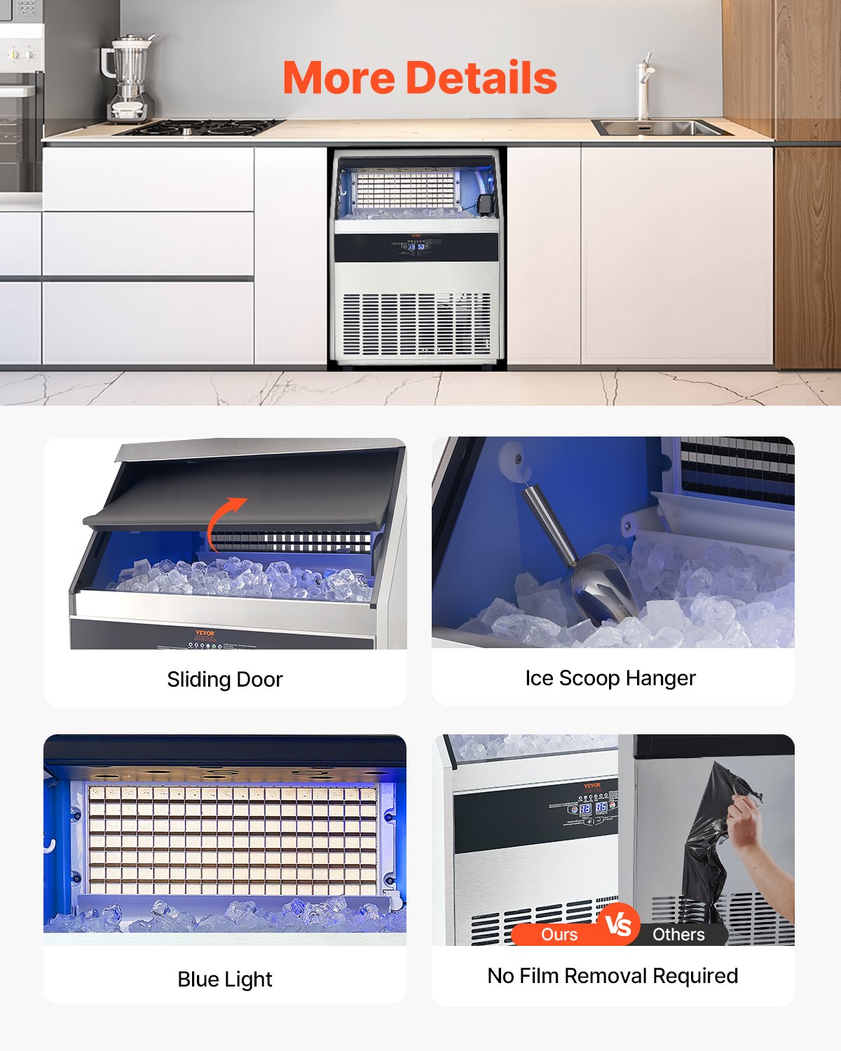 VEVOR Commercial Ice Maker Machine, 265lbs/24H Ice Maker Machine with 88lbs Storage Capacity, 126 Ice Cubes in 15 Minutes, LED Digital Display Freestanding Self-Cleaning for Bar Office Restaurant