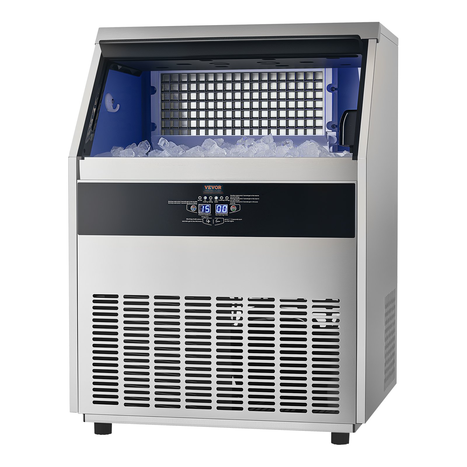 VEVOR Commercial Ice Maker Machine, 265lbs/24H Ice Maker Machine with 88lbs Storage Capacity, 126 Ice Cubes in 15 Minutes, LED Digital Display Freestanding Self-Cleaning for Bar Office Restaurant