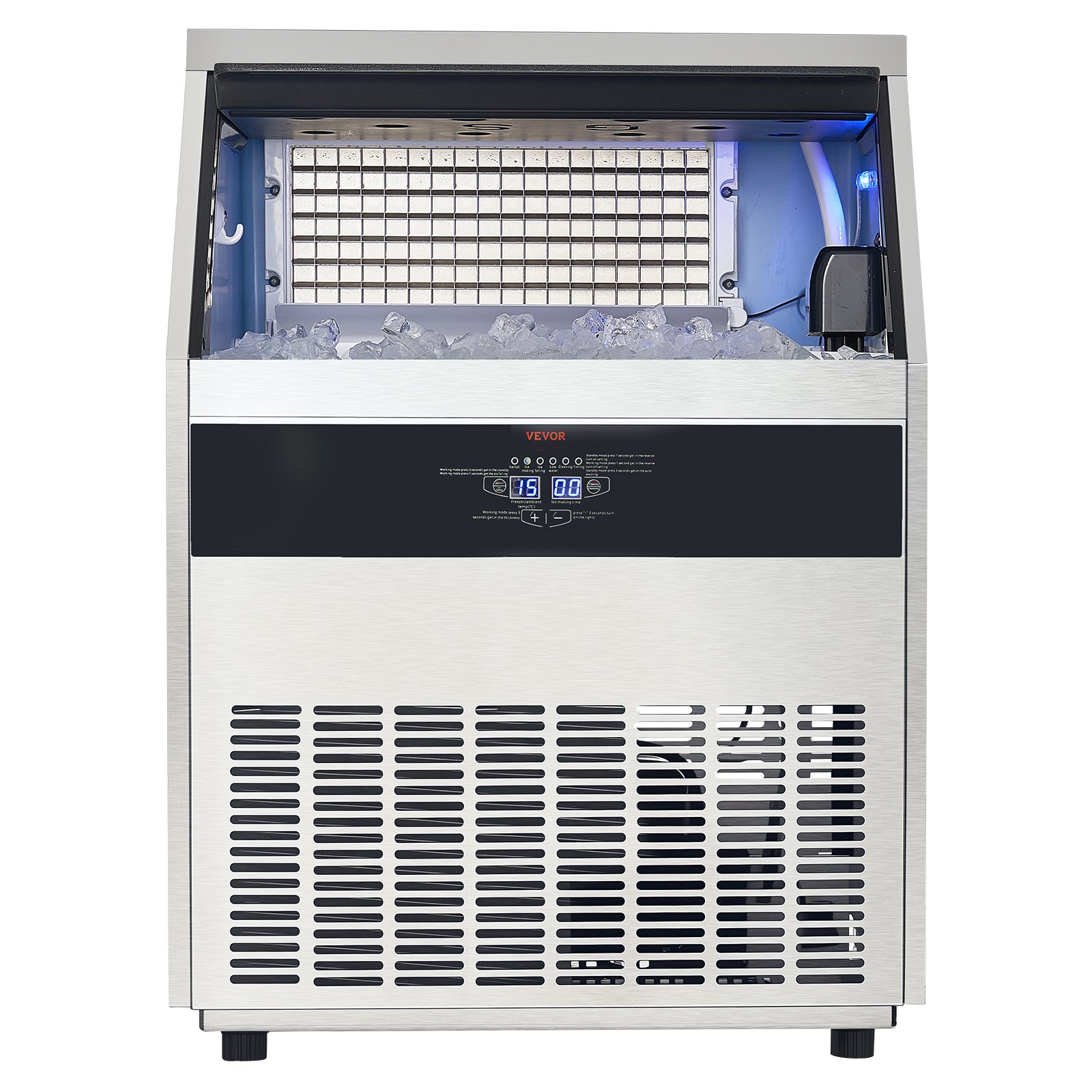 VEVOR Commercial Ice Maker Machine, 265lbs/24H Ice Maker Machine with 88lbs Storage Capacity, 126 Ice Cubes in 15 Minutes, LED Digital Display Freestanding Self-Cleaning for Bar Office Restaurant