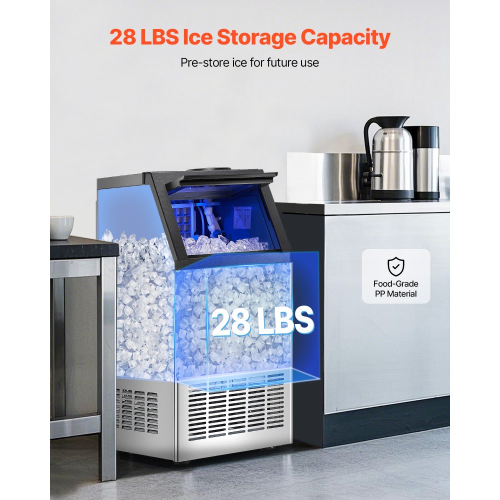 Máquina de hielo comercial VEVOR de 120 lb/24 h, 36 cubitos de hielo en 15 minutos, máquina de hielo independiente con gran capacidad de almacenamiento de 28 lb para bar, oficina, restaurante, con pantalla digital LED y autolimpieza.