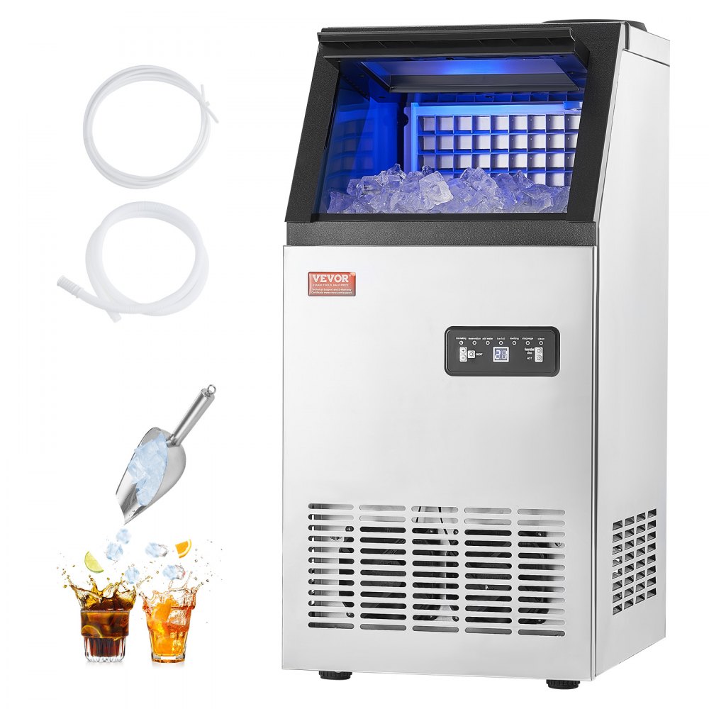 Máquina de hielo comercial VEVOR de 120 lb/24 h, 36 cubitos de hielo en 15 minutos, máquina de hielo independiente con gran capacidad de almacenamiento de 28 lb para bar, oficina, restaurante, con pantalla digital LED y autolimpieza.