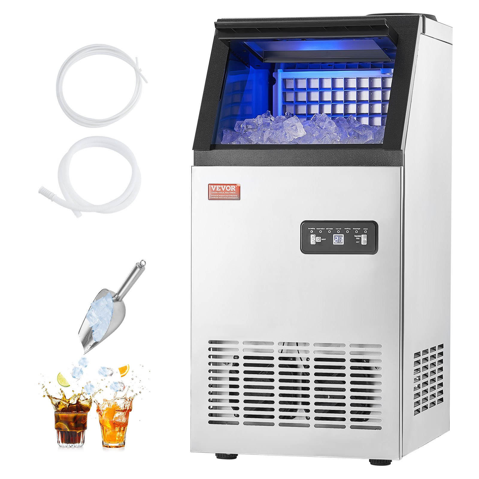 VEVOR 120lbs/24H Commercial Ice Maker, 36 Ice Cubes in 15 Minutes, Freestanding Ice Maker Machine with 28lbs Large Storage Capacity for Bar Office Restaurant, with LED Digital Display & Self-Cleaning
