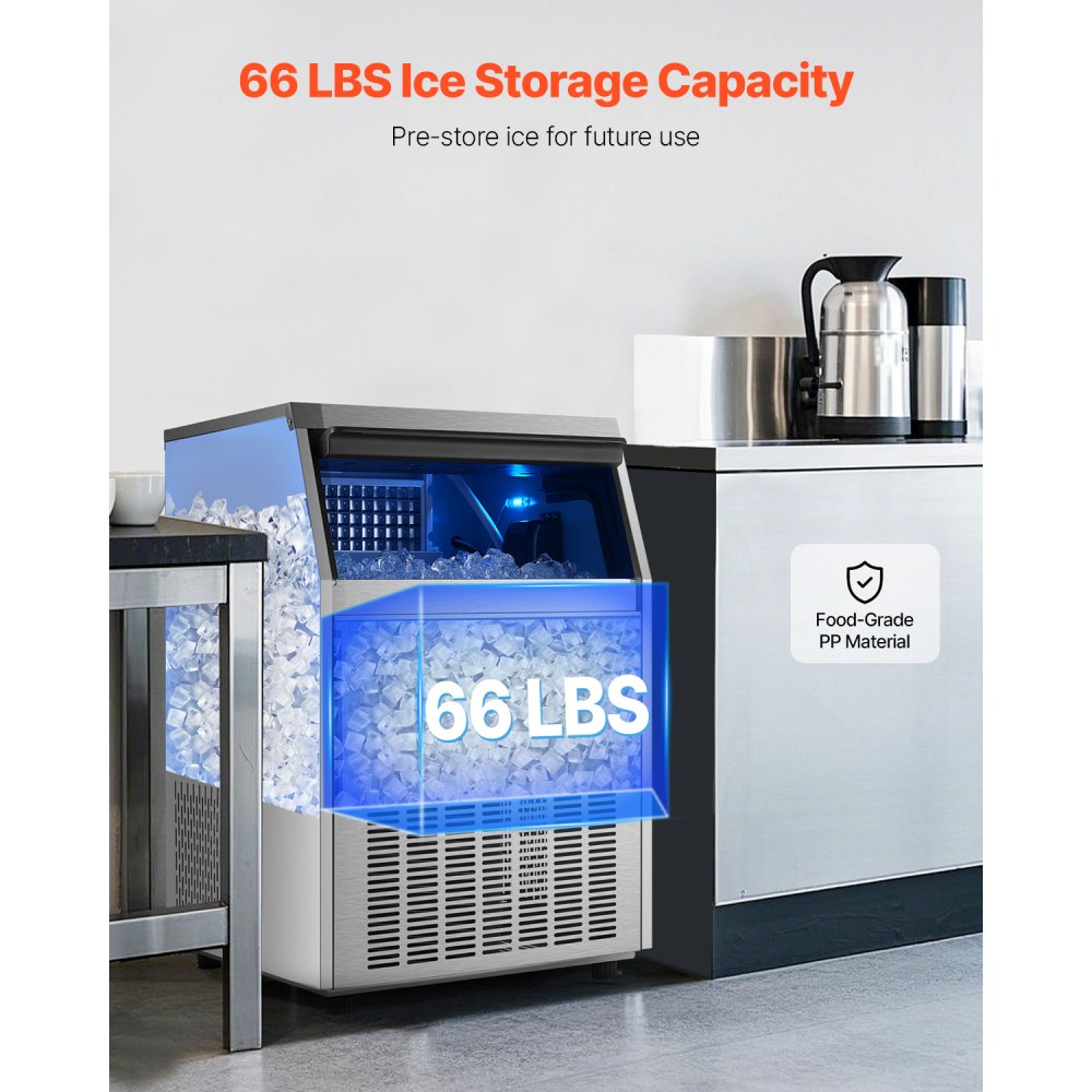 VEVOR Commercial Ice Maker Machine, 200lbs/24H Ice Maker Machine with 66lbs Storage Capacity, 108 Ice Cubes in 15 Minutes, LED Digital Display Freestanding Self-Cleaning for Bar Office Restaurant