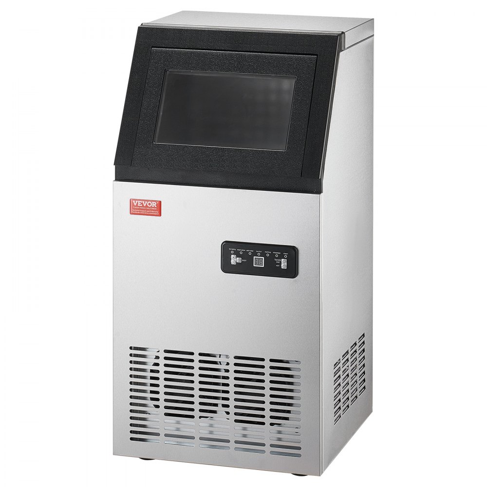 Máquina de hielo comercial VEVOR de 110 lb/24 h, 36 cubitos de hielo en 15 minutos, máquina de hielo independiente con gran capacidad de almacenamiento de 28 lb para bar, oficina, restaurante, con pantalla digital LED y autolimpieza.