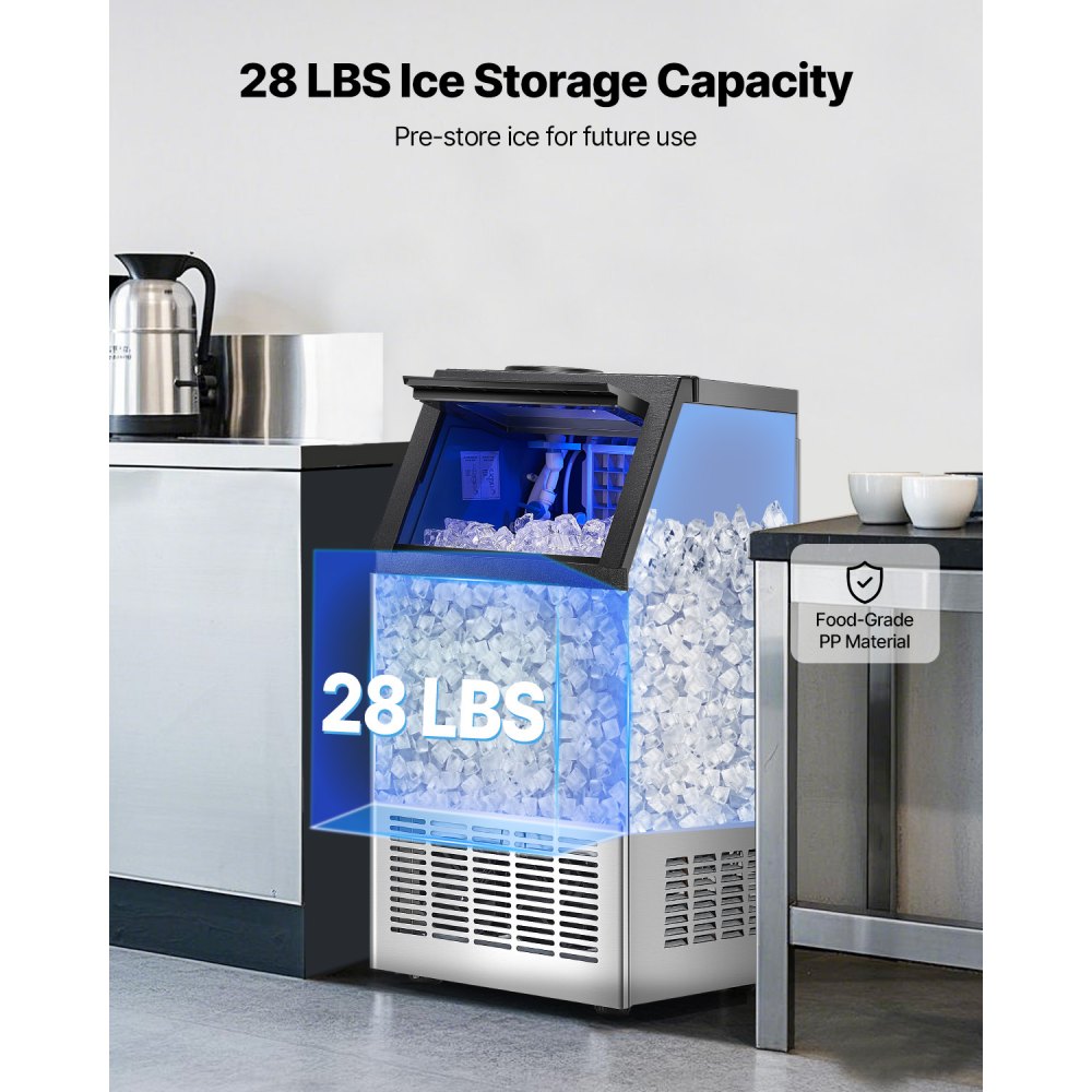 VEVOR 110lbs/24H Commercial Ice Maker, 36 Ice Cubes in 15 Minutes, Freestanding Ice Maker Machine with 28lbs Large Storage Capacity for Bar Office Restaurant, with LED Digital Display & Self-Cleaning