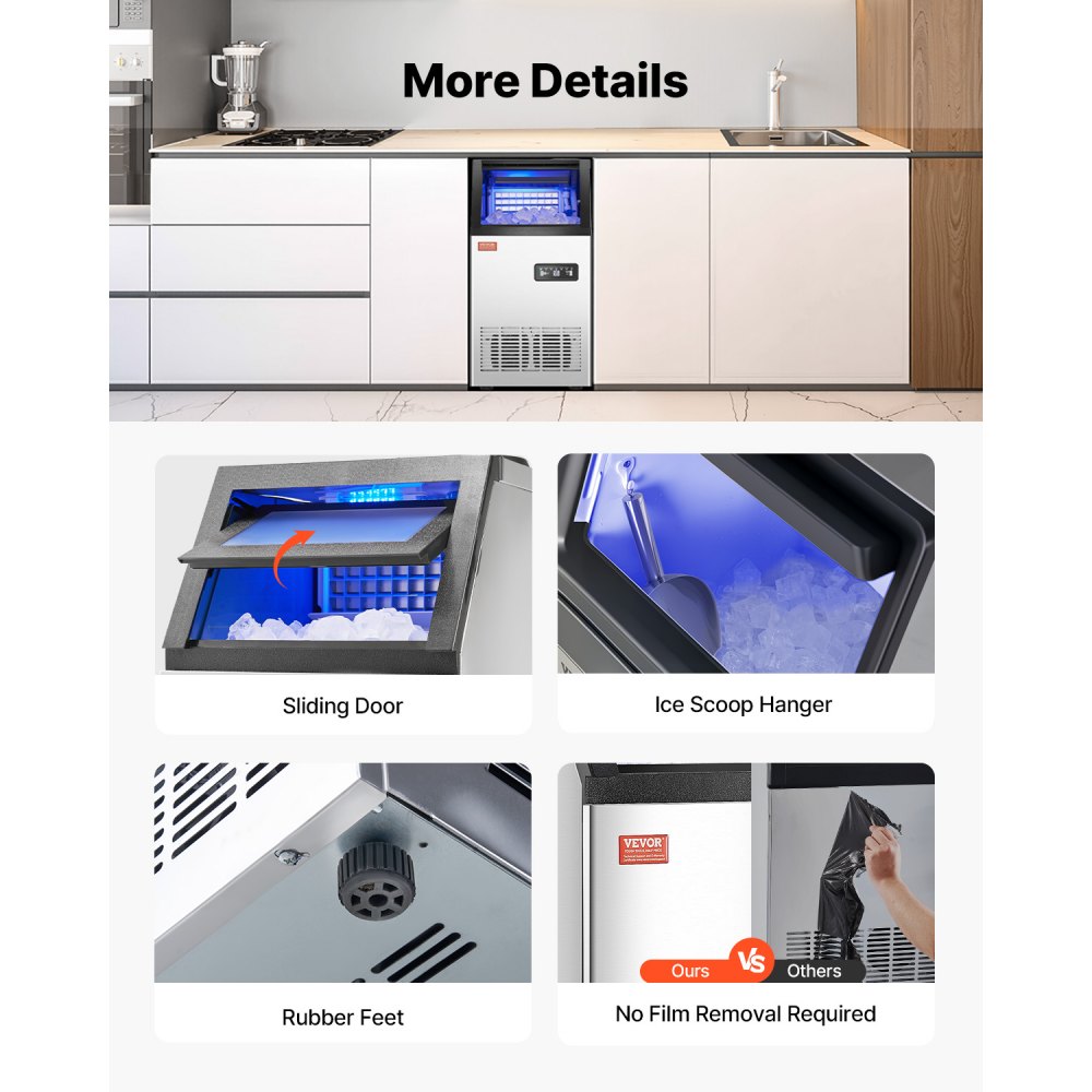 VEVOR 110lbs/24H Commercial Ice Maker, 36 Ice Cubes in 15 Minutes, Freestanding Ice Maker Machine with 28lbs Large Storage Capacity for Bar Office Restaurant, with LED Digital Display & Self-Cleaning