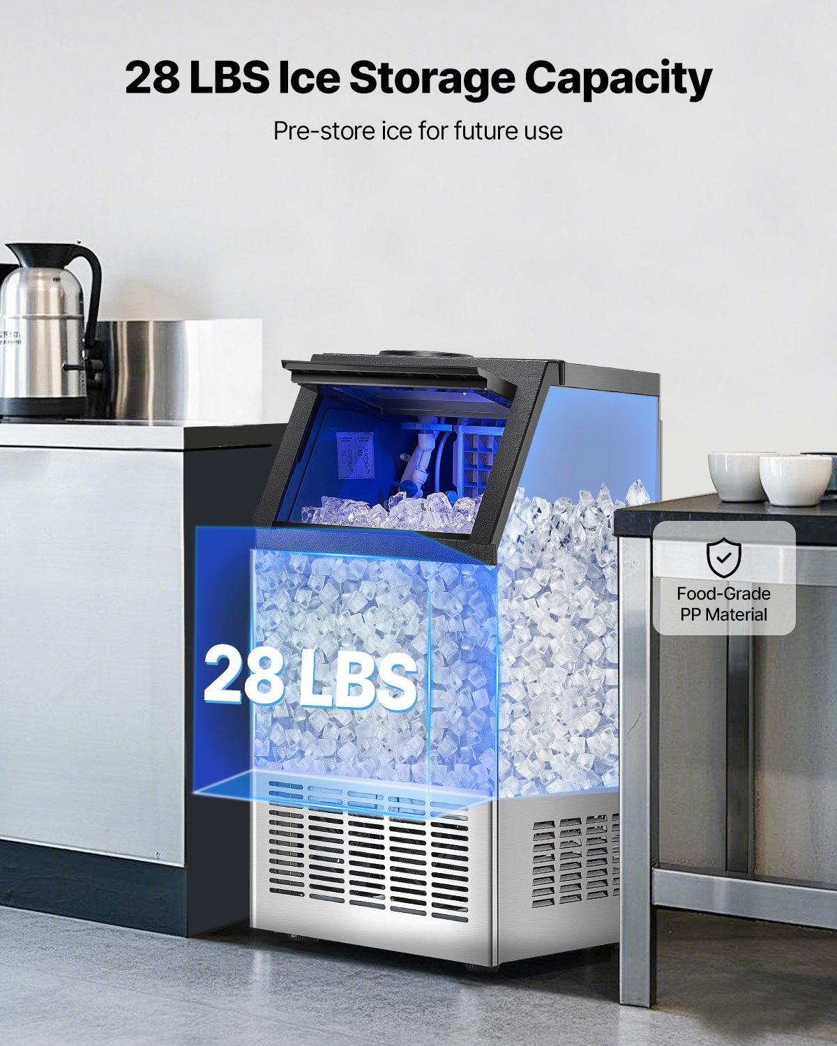 VEVOR 110lbs/24H Commercial Ice Maker, 36 Ice Cubes in 15 Minutes, Freestanding Ice Maker Machine with 28lbs Large Storage Capacity for Bar Office Restaurant, with LED Digital Display & Self-Cleaning