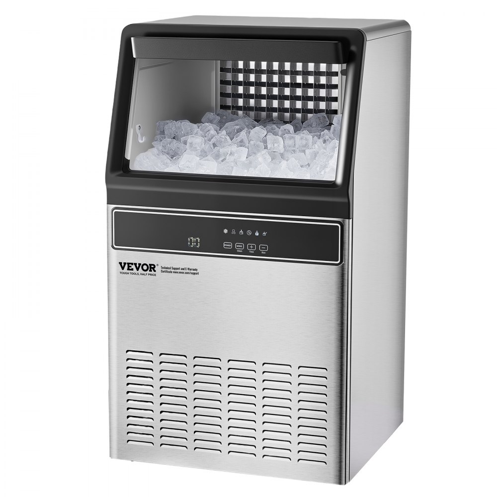 VEVOR 160lbs/24H Commercial Ice Maker, 55 Ice Cubes in 15 Minutes, Freestanding Ice Maker Machine with 33lbs Large Storage Capacity for Bar Office Restaurant, with LED Digital Display & Self-Cleaning