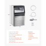 VEVOR 160lbs/24H Commercial Ice Maker, 55 Ice Cubes in 15 Minutes, Freestanding Ice Maker Machine with 33lbs Large Storage Capacity for Bar Office Restaurant, with LED Digital Display & Self-Cleaning
