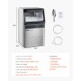 Máquina de hielo comercial VEVOR de 150 lb/24 h, 55 cubitos de hielo en 15 minutos, máquina de hielo independiente con gran capacidad de almacenamiento de 33 lb para bar, oficina, restaurante, con pantalla digital LED y autolimpieza.