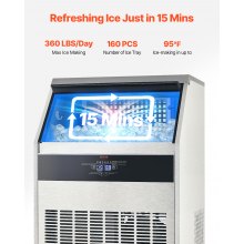 Commercial Ice Maker Freestanding Cabinet Machine 360lbs/24H 160 Ice Cubes