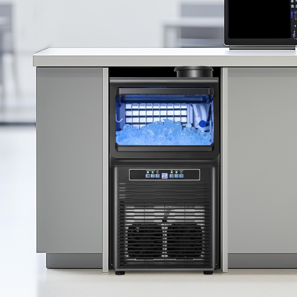Máquina para fabricar hielo comercial VEVOR, 31 kg/24 h, capacidad de almacenamiento de 5,4 kg, 36 cubitos de hielo en 15 minutos, pantalla digital LED, autolimpiable, para bares, oficinas y restaurantes.