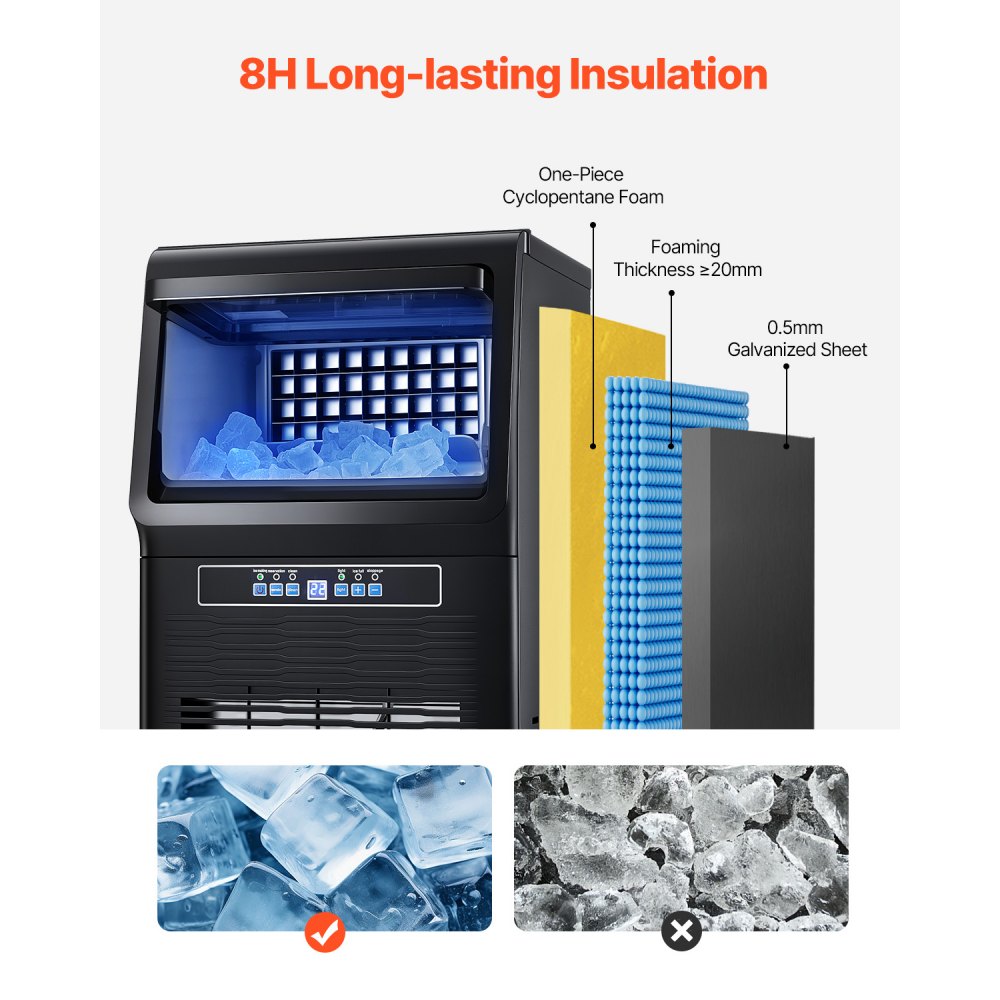 Máquina para fabricar hielo comercial VEVOR, 80 lb/24 h, con capacidad de almacenamiento de 12 lb, 36 cubitos de hielo en 15 minutos, pantalla digital LED, autolimpiable e independiente para bares, oficinas y restaurantes.