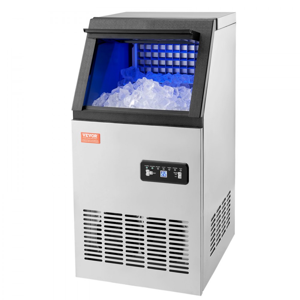 Máquina para fabricar hielo comercial VEVOR, 100 lb/24 h, capacidad de almacenamiento de 16 lb, 36 cubitos de hielo en 15 minutos, pantalla digital LED, autolimpiable, para bares, oficinas y restaurantes.