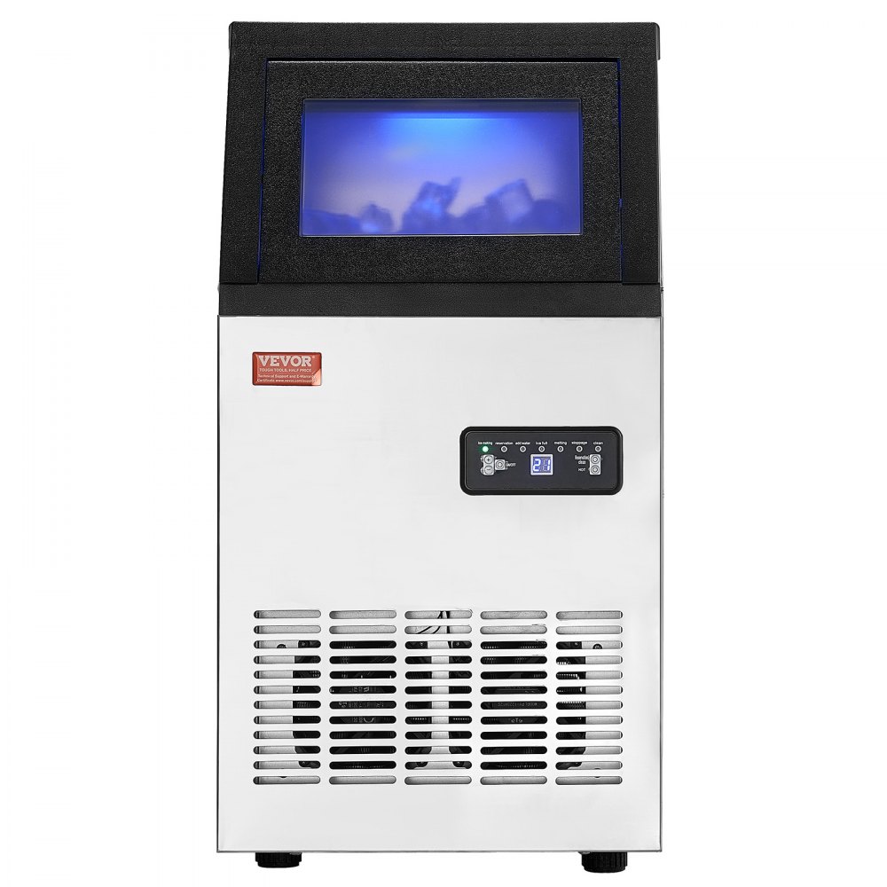 Máquina para fabricar hielo comercial VEVOR, 100 lb/24 h, capacidad de almacenamiento de 16 lb, 36 cubitos de hielo en 15 minutos, pantalla digital LED, autolimpiable, para bares, oficinas y restaurantes.