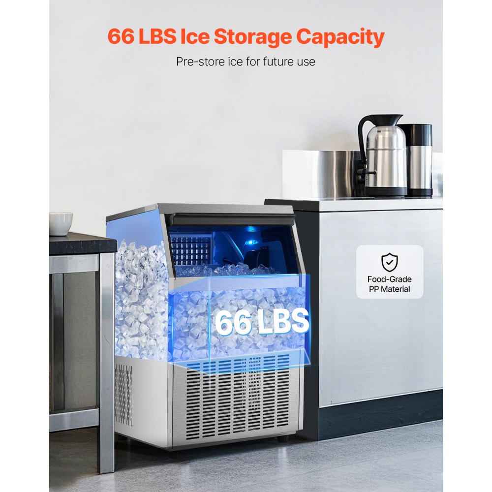 VEVOR 265lbs/24H Commercial Ice Maker, 108 Ice Cubes in 15 Minutes, Freestanding Ice Maker Machine with 66lbs Large Storage Capacity for Bar Office Restaurant, with LED Digital Display & Self-Cleaning