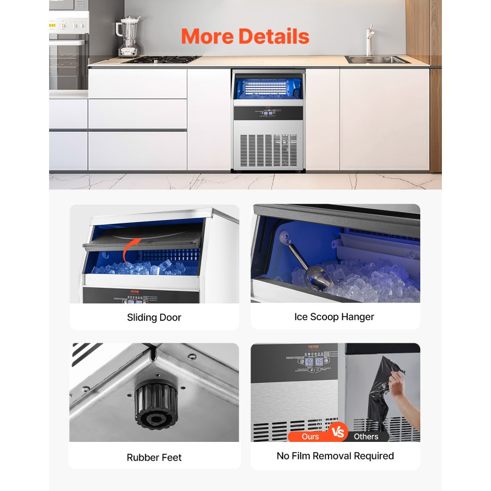 VEVOR 265lbs/24H Commercial Ice Maker, 108 Ice Cubes in 15 Minutes, Freestanding Ice Maker Machine with 66lbs Large Storage Capacity for Bar Office Restaurant, with LED Digital Display & Self-Cleaning