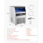 VEVOR 265lbs/24H Commercial Ice Maker, 108 Ice Cubes in 15 Minutes, Freestanding Ice Maker Machine with 66lbs Large Storage Capacity for Bar Office Restaurant, with LED Digital Display & Self-Cleaning