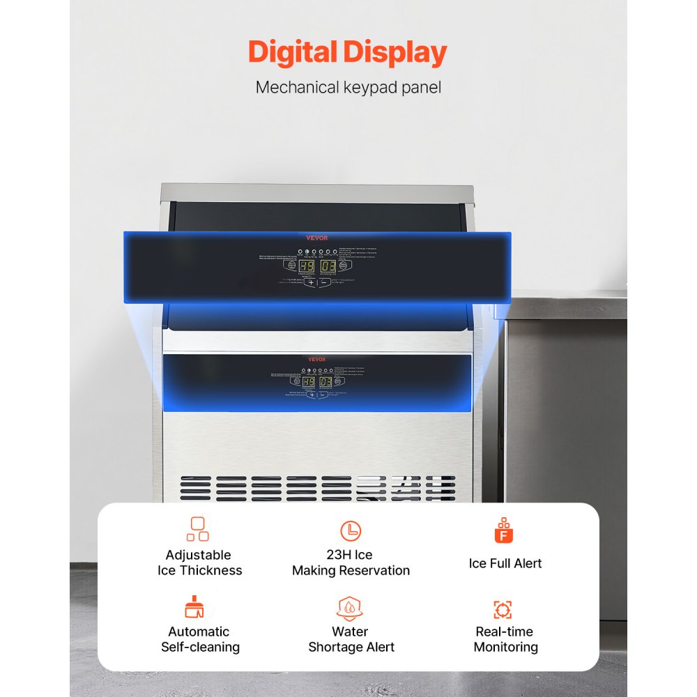 VEVOR 300lbs/24H Commercial Ice Maker, 126 Ice Cubes in 15 Minutes, Freestanding Ice Maker Machine with 88lbs Large Storage Capacity for Bar Office Restaurant, with LED Digital Display & Self-Cleaning