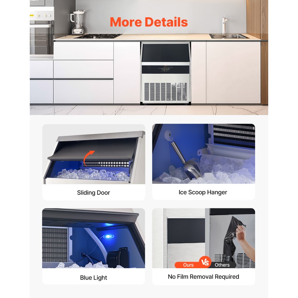 VEVOR 300lbs/24H Commercial Ice Maker, 126 Ice Cubes in 15 Minutes, Freestanding Ice Maker Machine with 88lbs Large Storage Capacity for Bar Office Restaurant, with LED Digital Display & Self-Cleaning