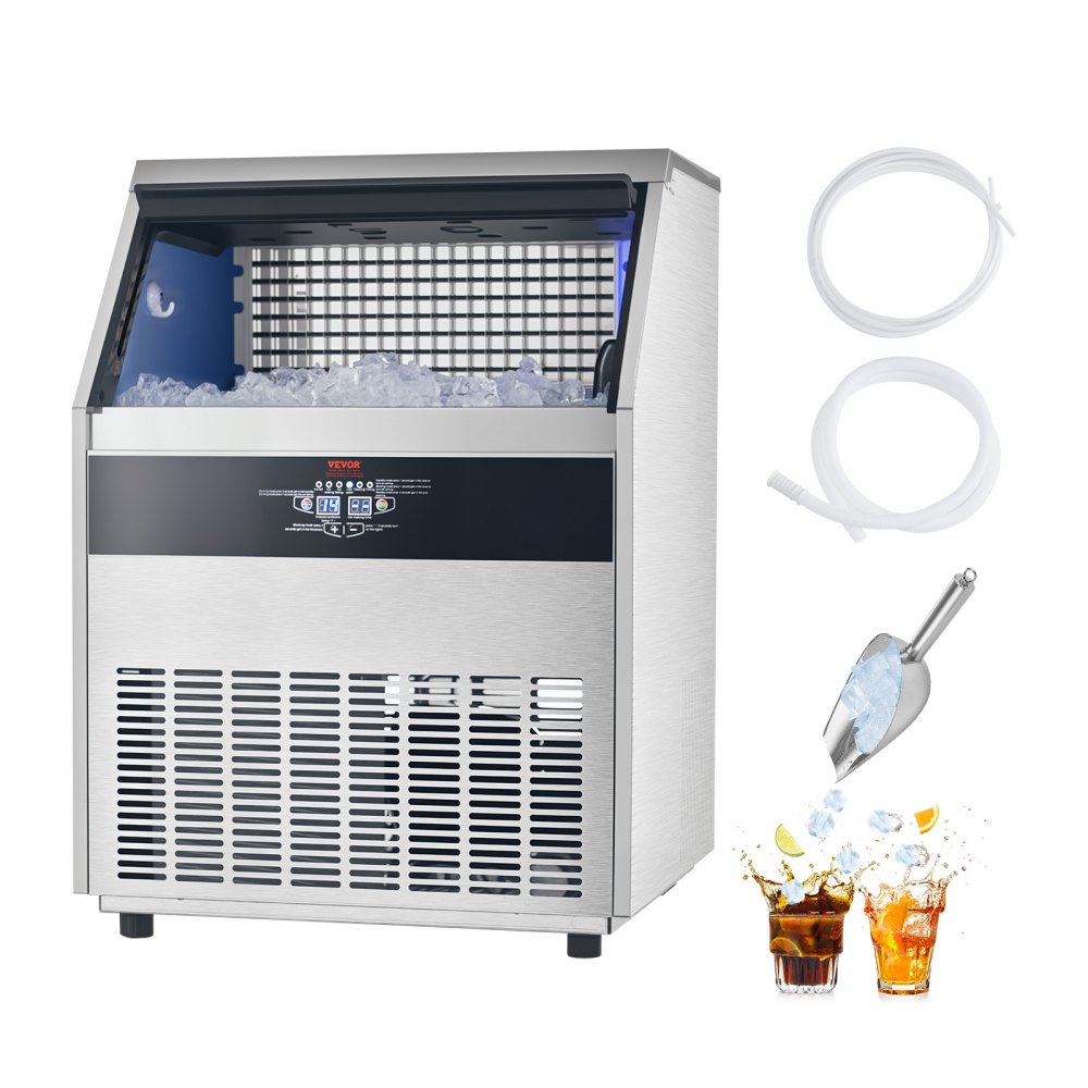 VEVOR 300lbs/24H Commercial Ice Maker, 126 Ice Cubes in 15 Minutes, Freestanding Ice Maker Machine with 88lbs Large Storage Capacity for Bar Office Restaurant, with LED Digital Display & Self-Cleaning