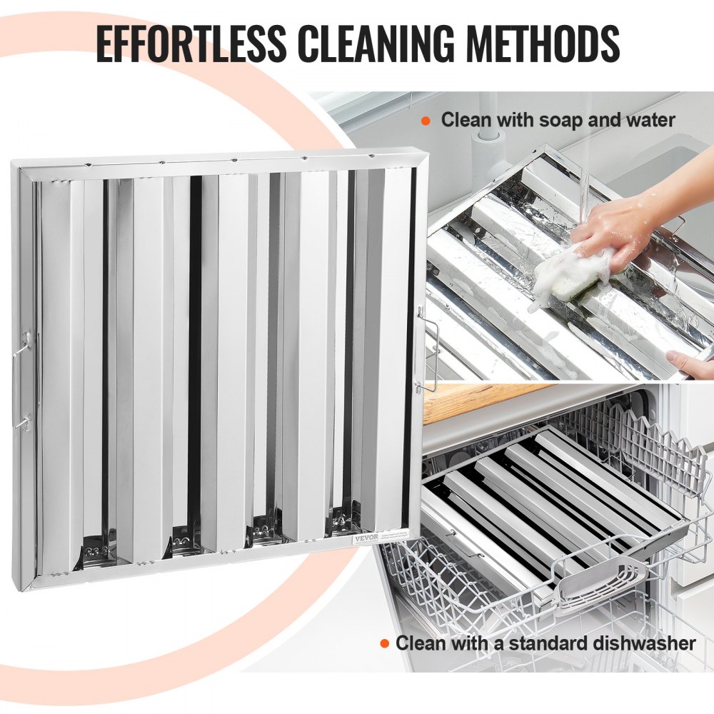 VEVOR Commercial Hood Filter, 19.5W x 19.5H Inch Range Hood Filters, Stainless Steel Restaurant Range Hood Baffle Filter for Grease Rated Commercial Kitchen Exhaust Hoods, 4 Grooves, 1 Piece