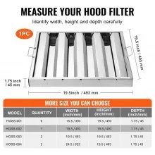 VEVOR 19.5Wx19.5H Inch Commercial Hood Filter Range Hood Baffle Stainless Steel