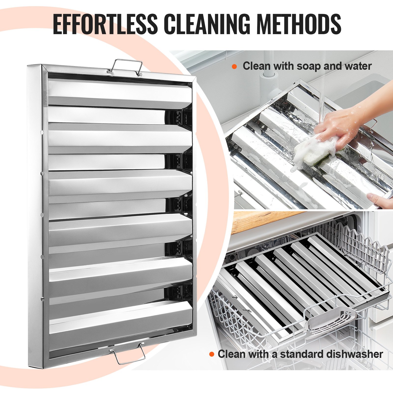 VEVOR Commercial Hood Filter, 24.5W x 19.5H Inch Range Hood Filters, Stainless Steel Restaurant Range Hood Baffle Filter for Grease Rated Commercial Kitchen Exhaust Hoods, 5 Grooves, Pack of 2