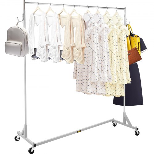 VEVOR Z Rack, Industrial Grade Z Base Garment Rack, Height Adjustable Rolling Z Rack, Sturdy Steel Z Base Clothing Rack w/Lockable Casters for Home Garment Store Display Commercial Use (Silver)