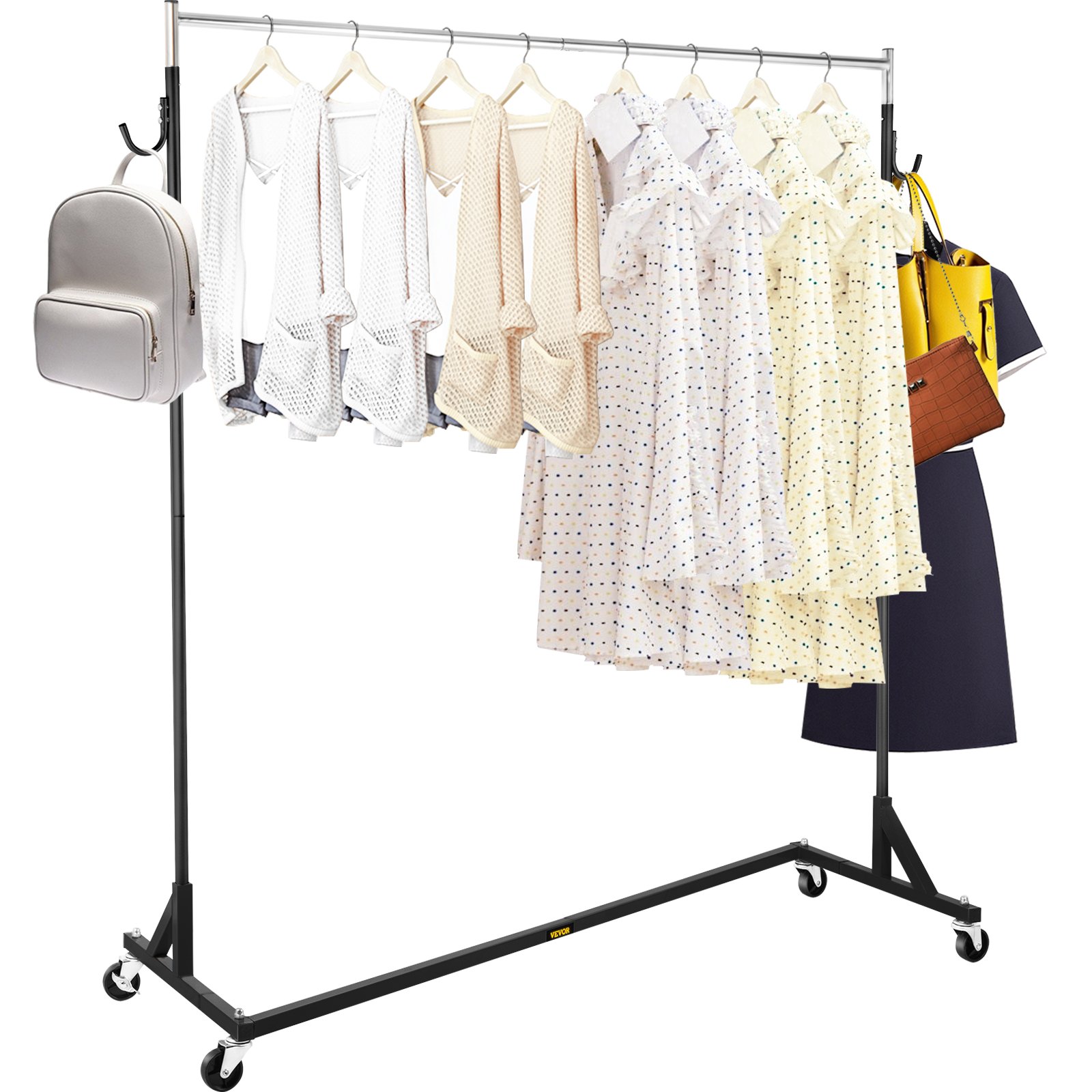 VEVOR Z Rack, Industrial Grade Z Base Garment Rack, Height Adjustable Rolling Z Garment Rack, Sturdy Steel Z Base Clothing Rack w/Lockable Casters for Home Garment Store Display Commercial Use (Black)