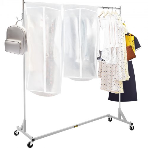 VEVOR Z Rack, Industrial Grade Z Base Garment Rack, Height Adjustable Rolling Z Garment Rack, Sturdy Steel Z Base Clothing Rack w/ Lockable Casters, for Home Clothing Store Display w/ Cover Silver