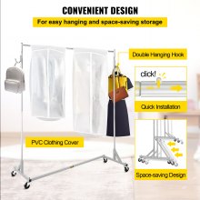 VEVOR Z Rack, Industrial Grade Z Base Garment Rack, 66.9" Height Rolling Z Garment Rack, Sturdy Steel Z Base Clothing Rack w/ Lockable Casters, for Home Clothing Store Display w/ Cover Silver
