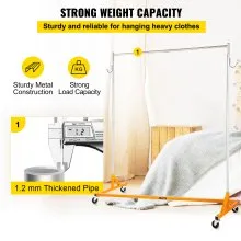 VEVOR Z Rack, Industrial Grade Z Base Garment Rack, Height Adjustable Rolling Z Garment Rack, Sturdy Steel Z Base Clothing Rack w/ Lockable Casters for Home Garment Store Display Commercial Use Orange