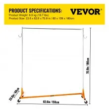 VEVOR Z Rack, Industrial Grade Z Base Garment Rack, Height Adjustable Rolling Z Garment Rack, Sturdy Steel Z Base Clothing Rack w/ Lockable Casters for Home Garment Store Display Commercial Use Orange