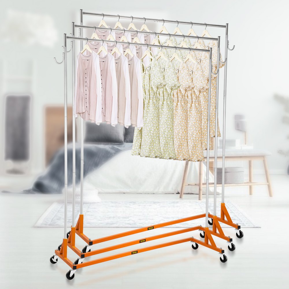 VEVOR Z Rack, Industrial Grade Z Base Garment Rack, Height Adjustable Rolling Z Garment Rack, Sturdy Steel Z Base Clothing Rack with Lockable Casters, for Home Clothing Store Display Orange (3 Sets)