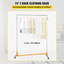 VEVOR Z Rack, Industrial Grade Z Base Garment Rack, Height Adjustable Rolling Z Garment Rack, Sturdy Steel Z Base Clothing Rack w/Lockable Casters, for Home Clothing Store Display Orange (3 Sets)